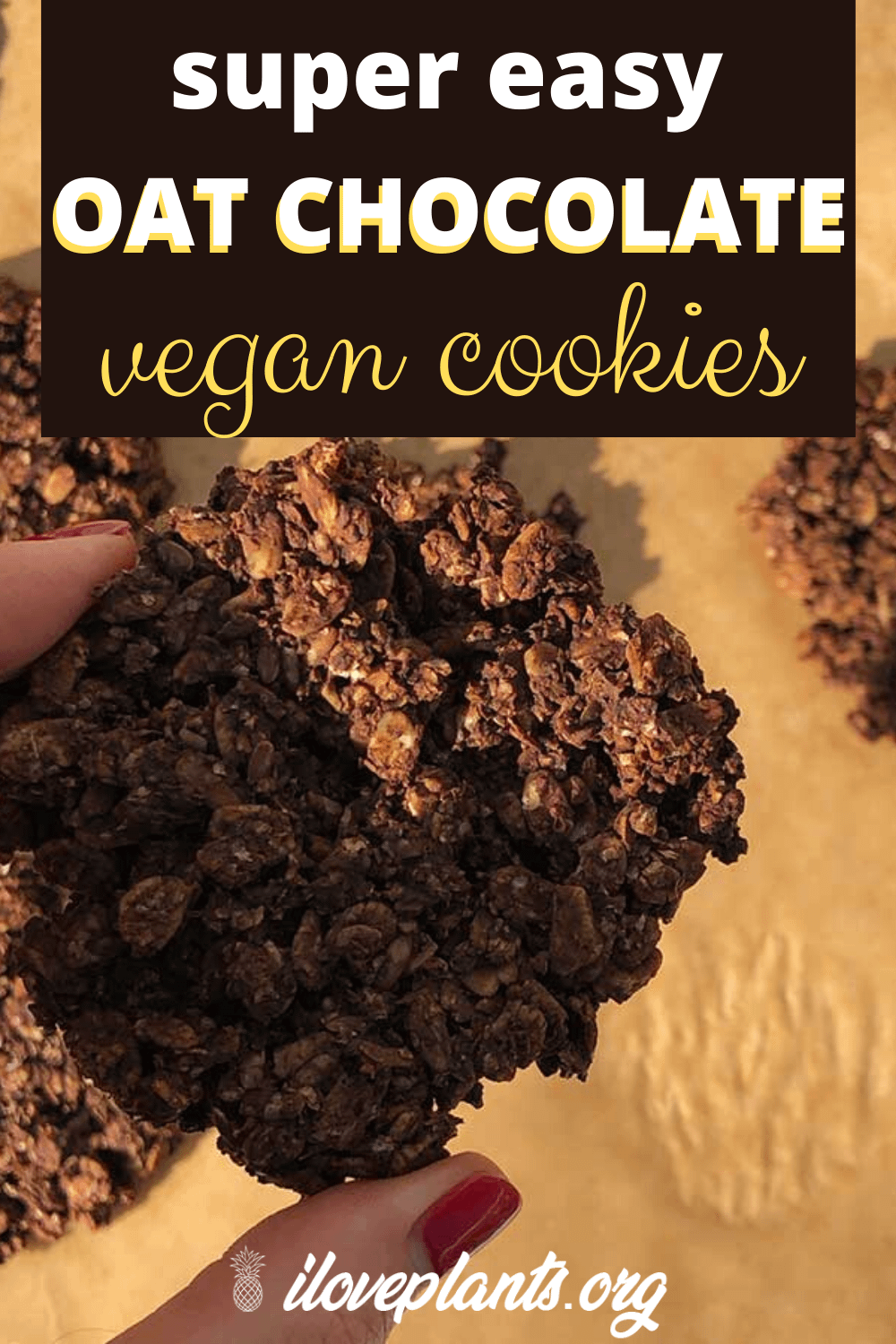 A vegan baking must-try! Oaty and chocolatey and delish! These entirely vegan plant-based cookies are SO moorish, everyone LOVES them. Only 5 ingredients, they are so easy to make! Click to see how easy this yummy recipe really is! #veganbaking #vegancooking #plantbasedrecipes
