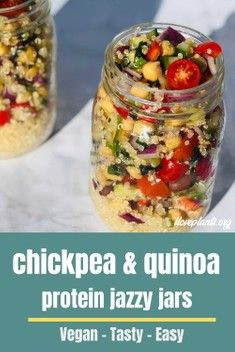 Vegan and plant-based recipe, the mason jar quinoa salads are perfect meal prep for vegan lunches or road trips! They are delicious and packed with protein and fiber #veganlunch #veganrecipes #plantbasedrecipes